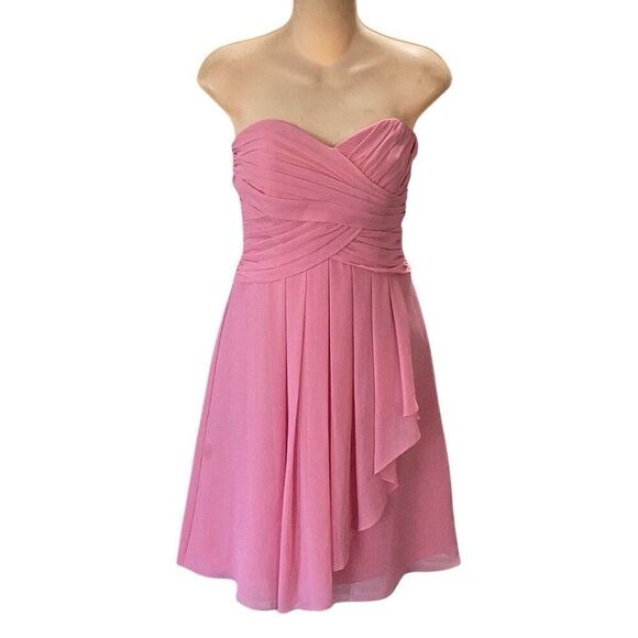 David’s Bridal Crinkled Chiffon Short Dress Pink Women’s 6 Bridesmaid Party - Picture 2 of 8
